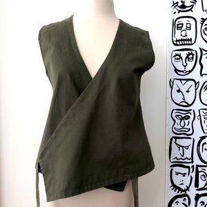 *SOLD* Andrea Saletto Denim Wrap Top Vest Sleeveless Army Green V-neck Military